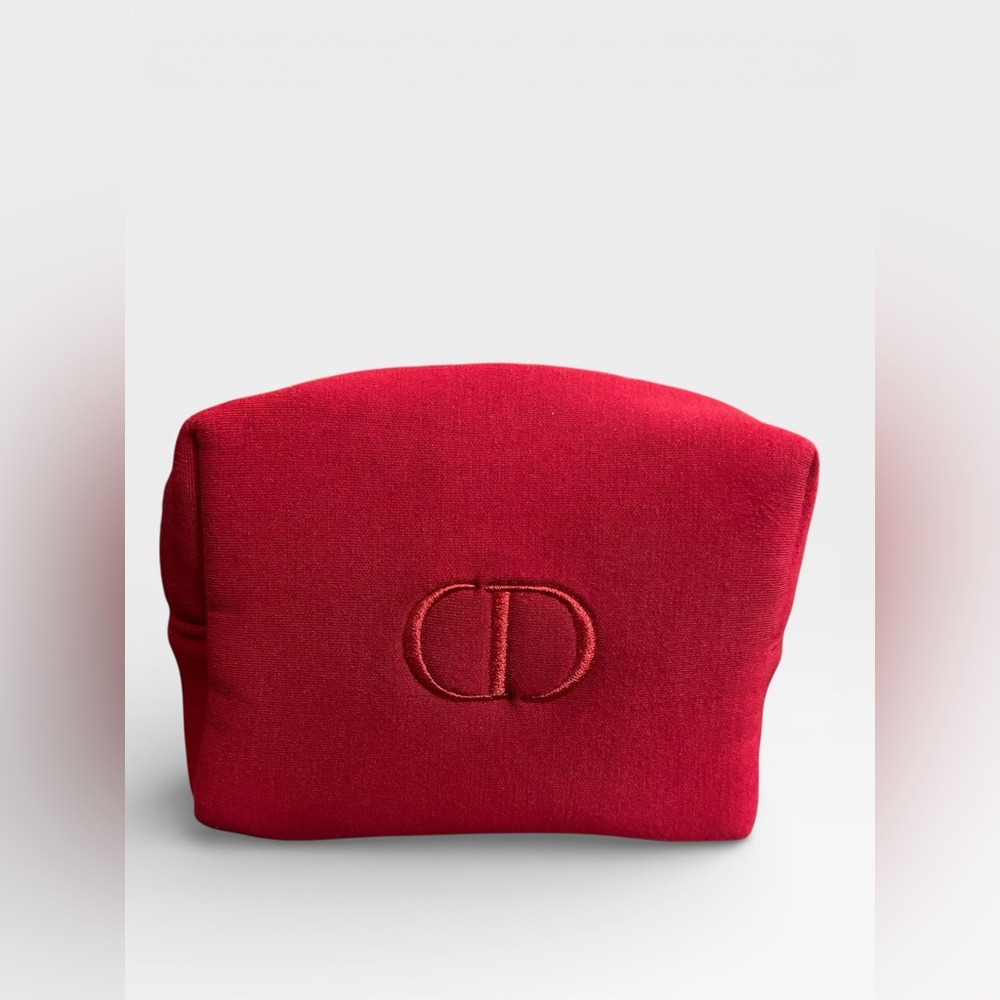 Dior Red Velvet Cosmetic Pouch with‎ Embroidered CD Logo